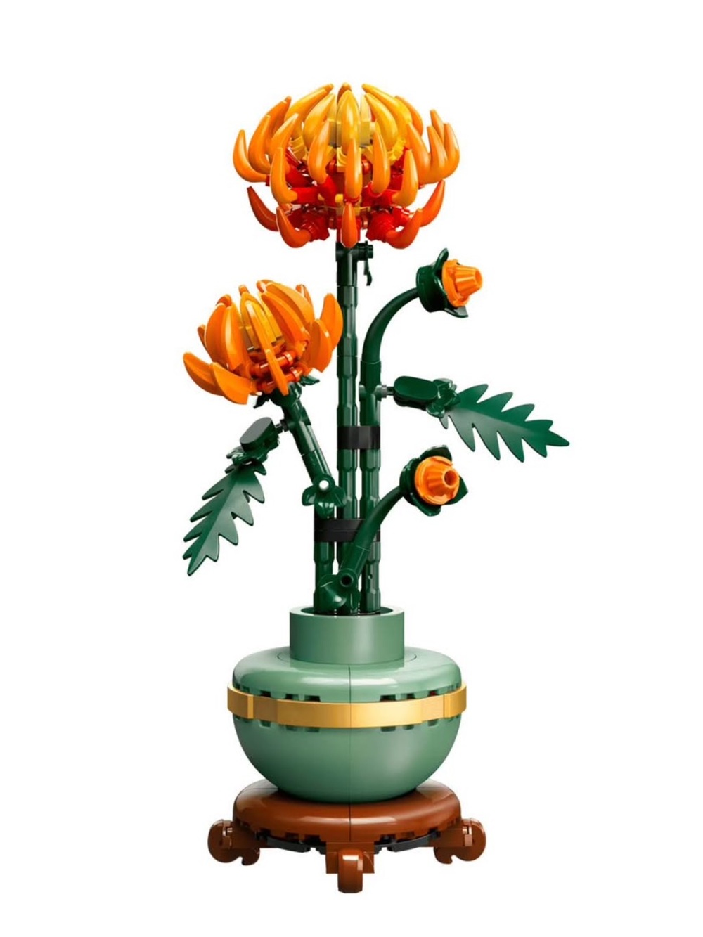 Lego Orange Chrysanthemum with Dark Green Foliage in Green Pot
